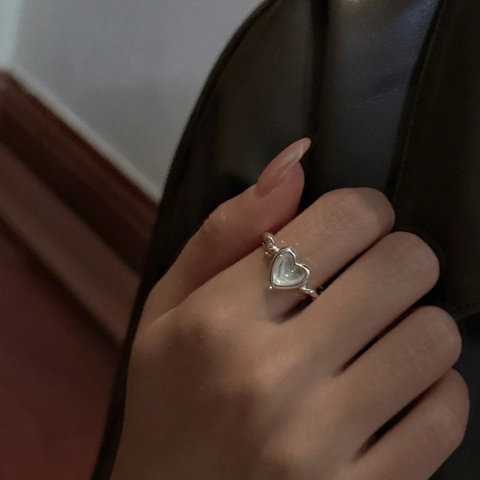 Anillo de Corazón de Plata de Ley 925 para Mujer Minimalista Estilo Coreano Banda Retorcida Ajustable Anillo Abierto