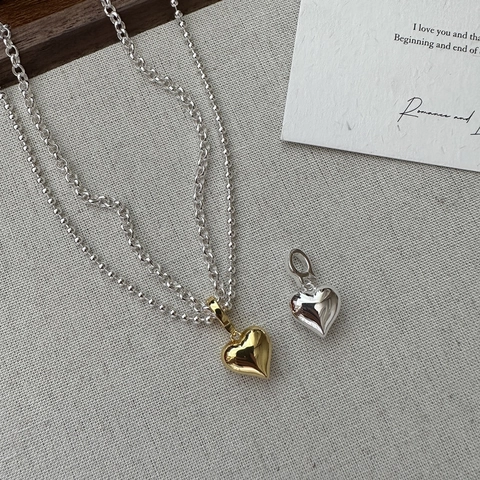 Collier Pendentif Coeur en Argent Sterling 925 Style Coréen Double Couche Poli Bijoux Or Argent pour Femmes Quotidien Rencontre