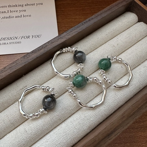 Anello Vintage in Argento Sterling S925 per Donna con Pepite d'Argento Fatto a Mano con Pietre Naturali Regolabile Gioielli