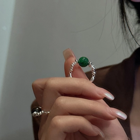 Anello Vintage in Argento Sterling S925 per Donna con Pepite d'Argento Fatto a Mano con Pietre Naturali Regolabile Gioielli