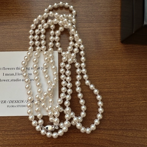 S925 Sterling Silver Artificial Pearl Long Necklace French Vintage Layered Sweater Chain Fashion Jewelry For Women