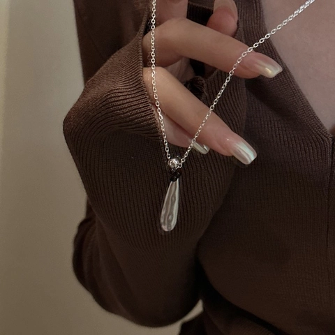 Minimalistische Halskette Aus 925 Sterling Silber Für Damen Personalisierter Wassertropfen Anhänger Mit Schwarzen Perlen Schmuck Geschenk