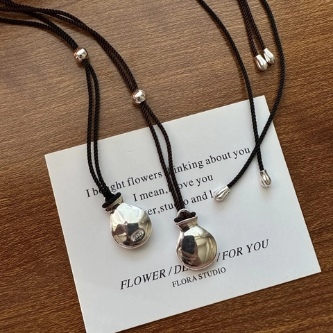 925 Sterling Silver Hip Flask Money Bag Pendant Necklace For Women Korean Niche Design Minimalist Braided Rope Adjustable Necklace