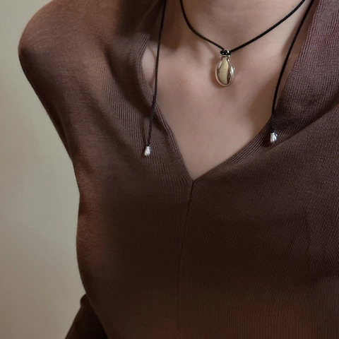 925 Sterling Silver Hip Flask Money Bag Pendant Necklace For Women Korean Niche Design Minimalist Braided Rope Adjustable Necklace