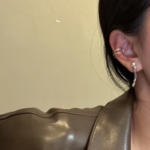 Σκουλαρίκια Ear Cuff Διπλής Στρώσης από Ασήμι 925 για Γυναίκες Μινιμαλιστικό Ακανόνιστο Κύμα Χωρίς Τρύπα Σκουλαρίκια Μόδας Κοσμήματα