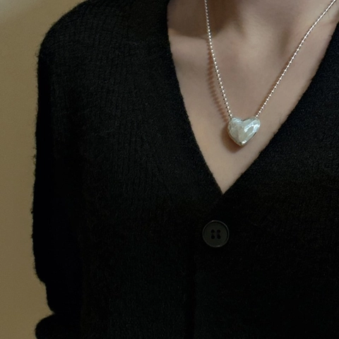 925 Sterling Silver Heart Pendant Necklace Hammered Matte Texture Bead Chain Korean Minimalist Clavicle Chain For Women Jewelry