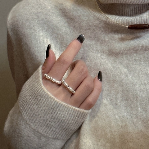 925 Sterlingsilber Künstliche Perle Offener Ring Geometrische Quadratische Perlen Minimalistisches Koreanisches Design Fingerring Damen Schmuck