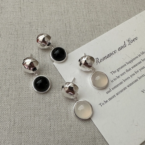 S925 Sterling Zilver Agaat Oorbellen Voor Dames Koreaanse Gehamerd Ruit Geometrisch Oorbellen Vintage Minimalistisch Sieraden