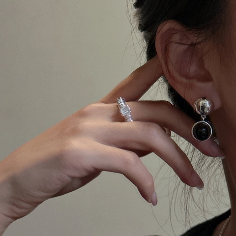 S925 Sterling Zilver Agaat Oorbellen Voor Dames Koreaanse Gehamerd Ruit Geometrisch Oorbellen Vintage Minimalistisch Sieraden