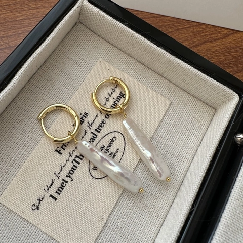 Orecchini a Cerchio con Perle Barocche in Argento Sterling 925 Vintage Stile Coreano Perle Artificiali per Donna
