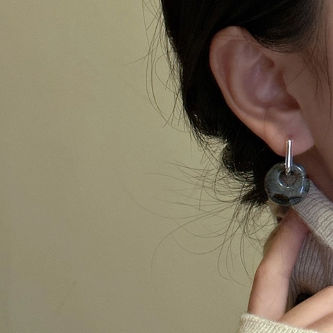 Orecchini a Cerchio in Argento Sterling 925 Pietra Naturale Donna Stile Coreano Design di Nicchia Pendente Geometrico