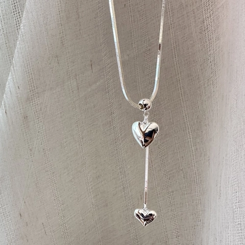 S925 Sterling Zilveren Dubbel Hart Hanger Ketting Voor Vrouwen Minimalistische Slangenketting Sieraden Cadeau