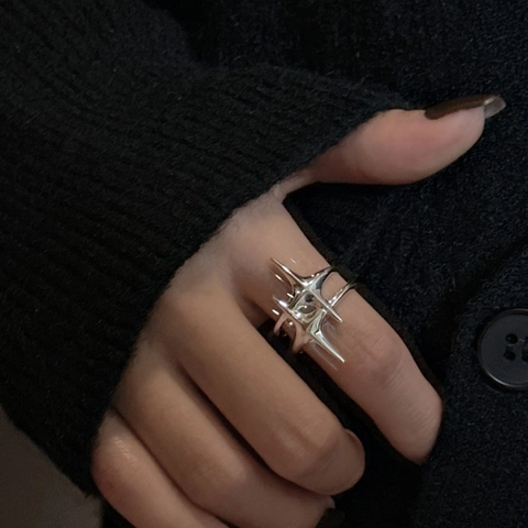 925 Sterlingsilber Vierzackiger Stern Offener Ring Für Damen Minimalistischer Koreanischer Stil Verstellbarer Stern Fingerring Modeschmuck