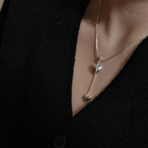 S925 Sterling Zilveren Dubbel Hart Hanger Ketting Voor Vrouwen Minimalistische Slangenketting Sieraden Cadeau