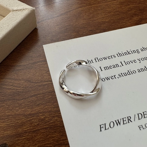 Anello Aperto Ondulato in Argento Sterling 925 Minimalista per Donna Design Irregolare Metallo Liquido Gioielli Regolabili