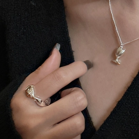 Anello Aperto Ondulato in Argento Sterling 925 Minimalista per Donna Design Irregolare Metallo Liquido Gioielli Regolabili