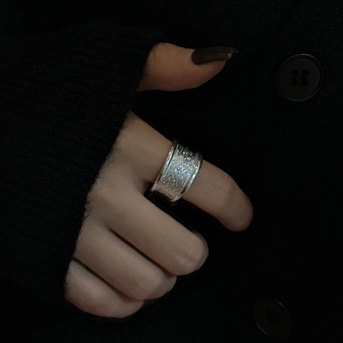 925 Sterling Silver Wide Band Open Ring Irregular Texture Adjustable Hammered Finger Ring For Women Fashion Jewelry