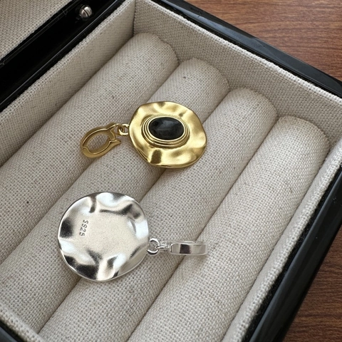 Vintage 925 Sterlingsilber Naturstein Anhänger Halskette Für Damen Unregelmäßige Faltenstruktur Gold Silber Seitenanhänger Schmuck