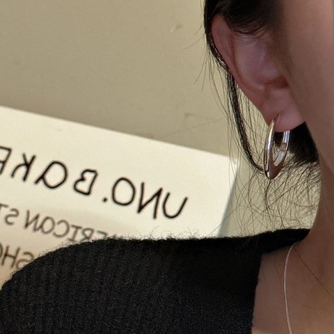 Orecchini a Cerchio Ovali in Argento Sterling S925 Minimalisti Geometrici Lucidi Gioielli alla Moda da Donna Regalo