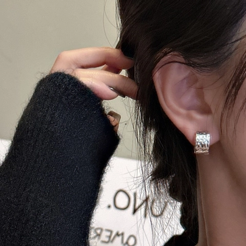 925 Sterlingsilber Gehämmert Textur Huggie Hoop Ohrringe Für Damen Minimalistische Koreanischen Stil Mode Schmuck Zubehör