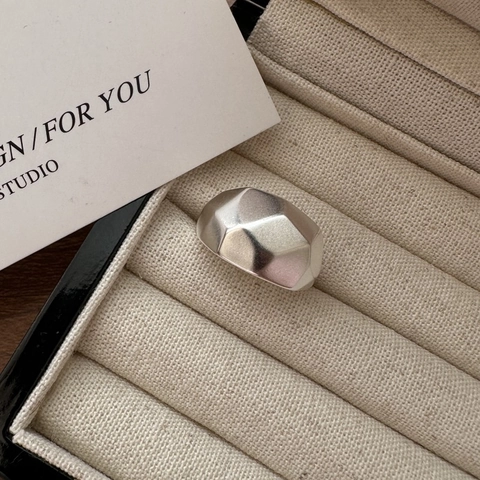 Anillo Geométrico de Plata de Ley 925 para Mujer Estilo Coreano Minimalista Facetado Rombo Anillo Abierto Ajustable Joyería