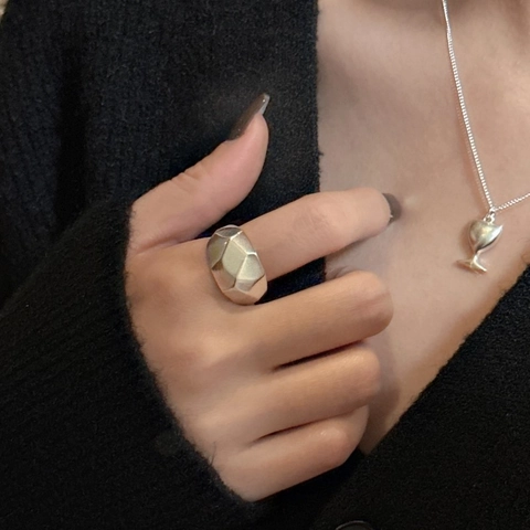 Anillo Geométrico de Plata de Ley 925 para Mujer Estilo Coreano Minimalista Facetado Rombo Anillo Abierto Ajustable Joyería