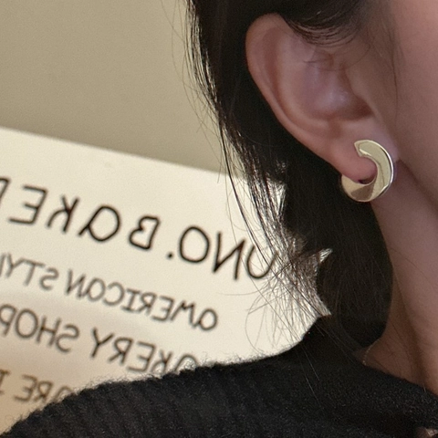 Orecchini a Bottone a Forma di C in Argento Sterling 925 per Donna Minimalista Lucido Geometrico Stile Coreano Gioielli alla Moda