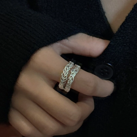 S925 Sterlingsilber Doppelschicht Feder Offener Ring Für Damen Personalisierte Minimalistische Verstellbare Ring Modeschmuck