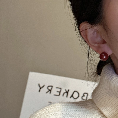 Eenvoudige 925 Sterling Zilver Stift Rode Agaat Oorknopjes Minimalistische Ronde Kraal Edelsteen Oorbellen Voor Dames Sieraden