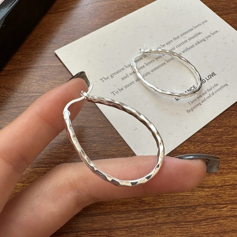 Orecchini a Cerchio Ovali Martellati in Argento Sterling S925 per Donna Orecchini Geometrici Minimalisti Gioielli di Moda