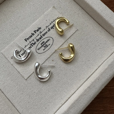 Pendientes de Aro Mate en Forma de C de Plata de Ley 925 para Mujer Estilo Coreano Geométrico Cepillado Pendientes Joyería
