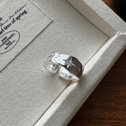 925 Sterlingsilber Hexagramm Stern Ring Für Damen Minimalistisch Gehämmerte Textur Strass Verstellbarer Offener Ring Schmuck