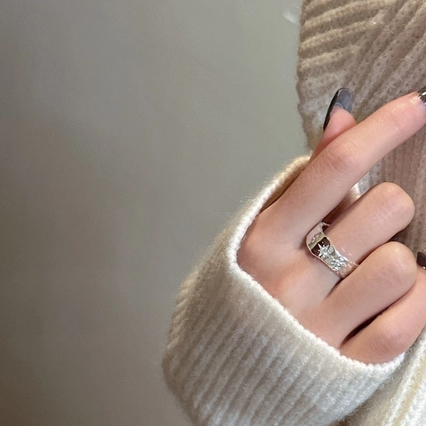 925 Sterlingsilber Hexagramm Stern Ring Für Damen Minimalistisch Gehämmerte Textur Strass Verstellbarer Offener Ring Schmuck