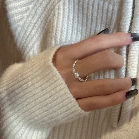 Korean Style 925 Sterling Silver Twist Chain Ring For Women Niche Design Fashion Simple Geometric Finger Ring Jewelry Gift