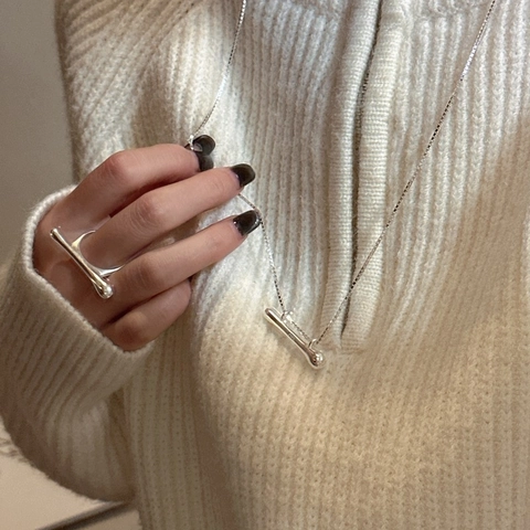 925 Sterling Silver Long Sweater Chain Necklace For Women Minimalist Liquid Metal Linear Pendant Elegant Jewelry Gift