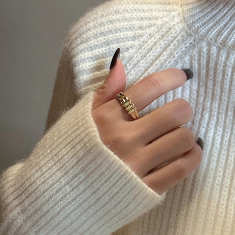 S925 Sterlingsilber Minimalistischer Verstellbarer Offener Ring Für Damen Koreanischer Stil Unregelmäßige Gerippte Textur Gold Silber Plattiert Schmuck Ring