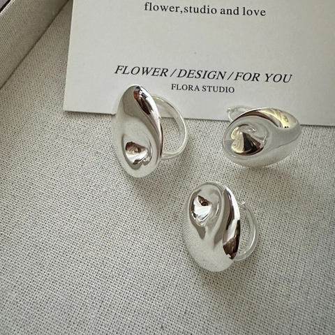 Anillo de Ondulación de Metal Líquido de Plata de Ley 925 Geométrico Irregular Pulido Espejo Anillo Ajustable Joyería de Moda Coreana para Mujer