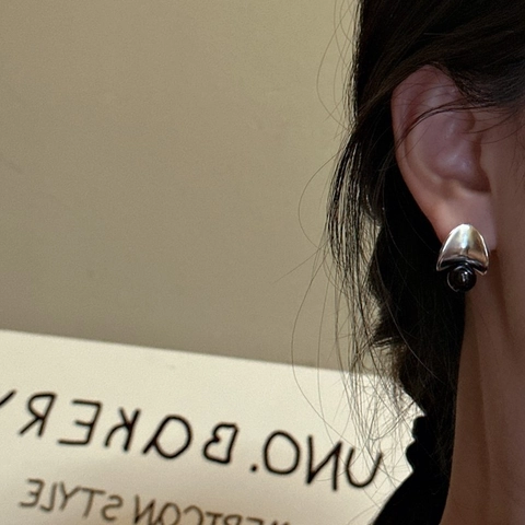 Orecchini a Cerchio in Argento Sterling 925 Con Onice Nero per Donna Minimalisti Opachi a Forma di C Gioielli alla Moda