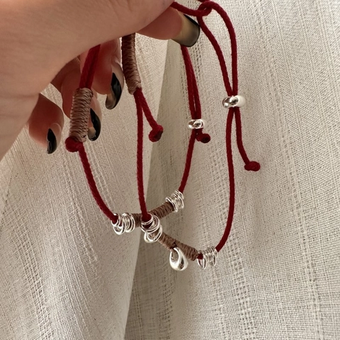 925 Sterling Silver Red String Bracelet For Women Minimalist Hand Woven Luck Braided Rope Teardrop Pendant Jewelry Gift