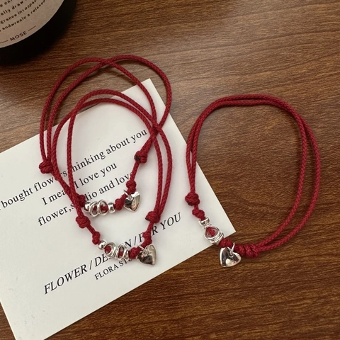 Bracciale in Argento Sterling 925 Con Cordino Rosso e Cuore per Donna Fatto a Mano Regolabile Gioielli Personalizzati Regalo di Capodanno