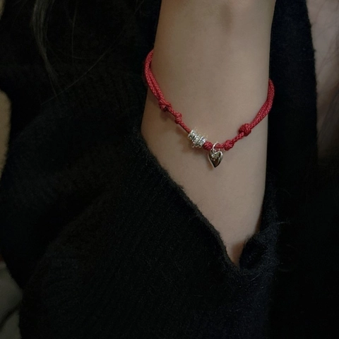 Bracciale in Argento Sterling 925 Con Cordino Rosso e Cuore per Donna Fatto a Mano Regolabile Gioielli Personalizzati Regalo di Capodanno