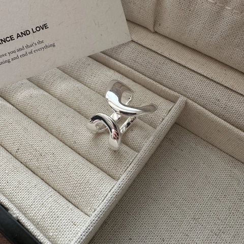 S925 Sterlingsilber Unregelmäßige Welle Doppellagiger Ring Für Damen Minimalistisch Verstellbare Öffnung Fingerring