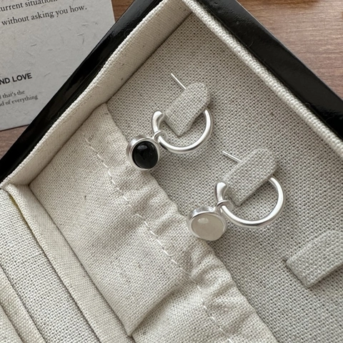Pendientes de Gota de Ágata Minimalistas de Plata de Ley S925 Diseño Coreano Esmerilado Onyx Pendientes Colgantes Joyería Mujer