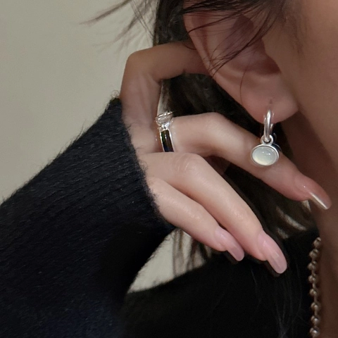 Pendientes de Gota de Ágata Minimalistas de Plata de Ley S925 Diseño Coreano Esmerilado Onyx Pendientes Colgantes Joyería Mujer