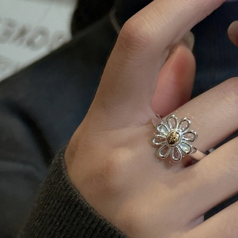 Anello Margherita in Argento Sterling 925 Per Donna Bicolore Oro Argento Fiore Aperto Regolabile Anello Stile Coreano Gioielli di Nicchia