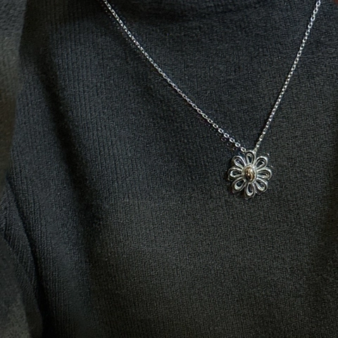 S925 Sterling Silver Daisy Pendant Necklace Gold Silver Two-tone Clavicle Chain Korean Style Flower Jewelry For Women