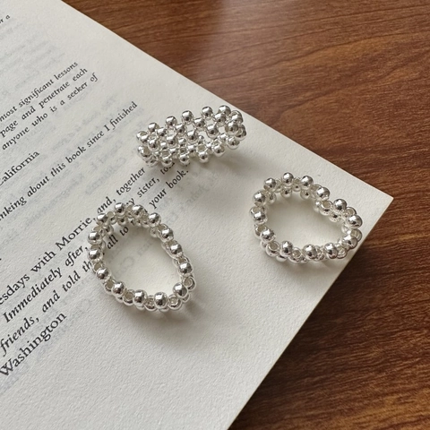 925 Sterling Silver Woven Bead Watchband Style Open Ring Set Niche Design Adjustable Finger Ring Korean Fashion Jewelry For Women