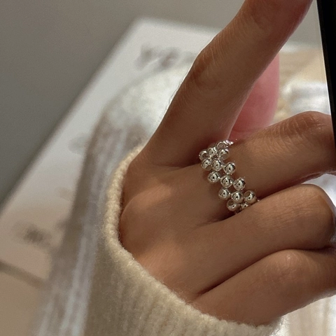 925 Sterling Silver Woven Bead Watchband Style Open Ring Set Niche Design Adjustable Finger Ring Korean Fashion Jewelry For Women