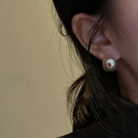 Pendientes de Botón Acanalados de Plata de Ley 925 con Ágata Roja para Mujer Diseño de Nicho Vintage Joyería de Moda