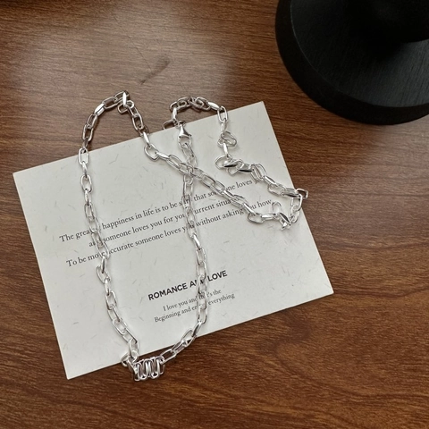 Collar con Colgante Cuadrado de Plata de Ley S925 Moda Minimalista Patrón de Ondas Cadena de Clip Collar para Mujer Joyería Diaria Regalo